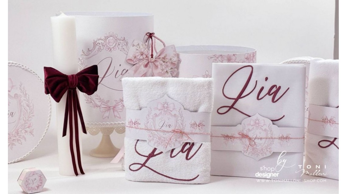 Trusou botez Pink Bows alb murdar, roz pudră și burgundy 19